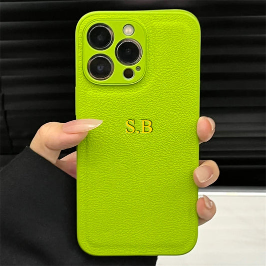 Customized Initials Fluorescent Leather Case For iPhone 15 /14  (PRO/ PLUS/Pro Max ) XS MAX/  X XS / XR